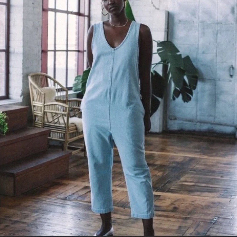 Aliya Wanek Noemie Light Blue Faded Stonewashed Denim Cotton Jumper Jumpsuit XS - Picture 2 of 10